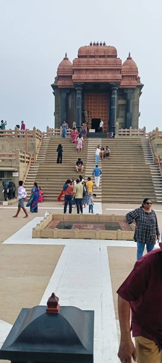 The Vivekananda Rock Memorial at Kanyakumari seen up the full flight of steps.